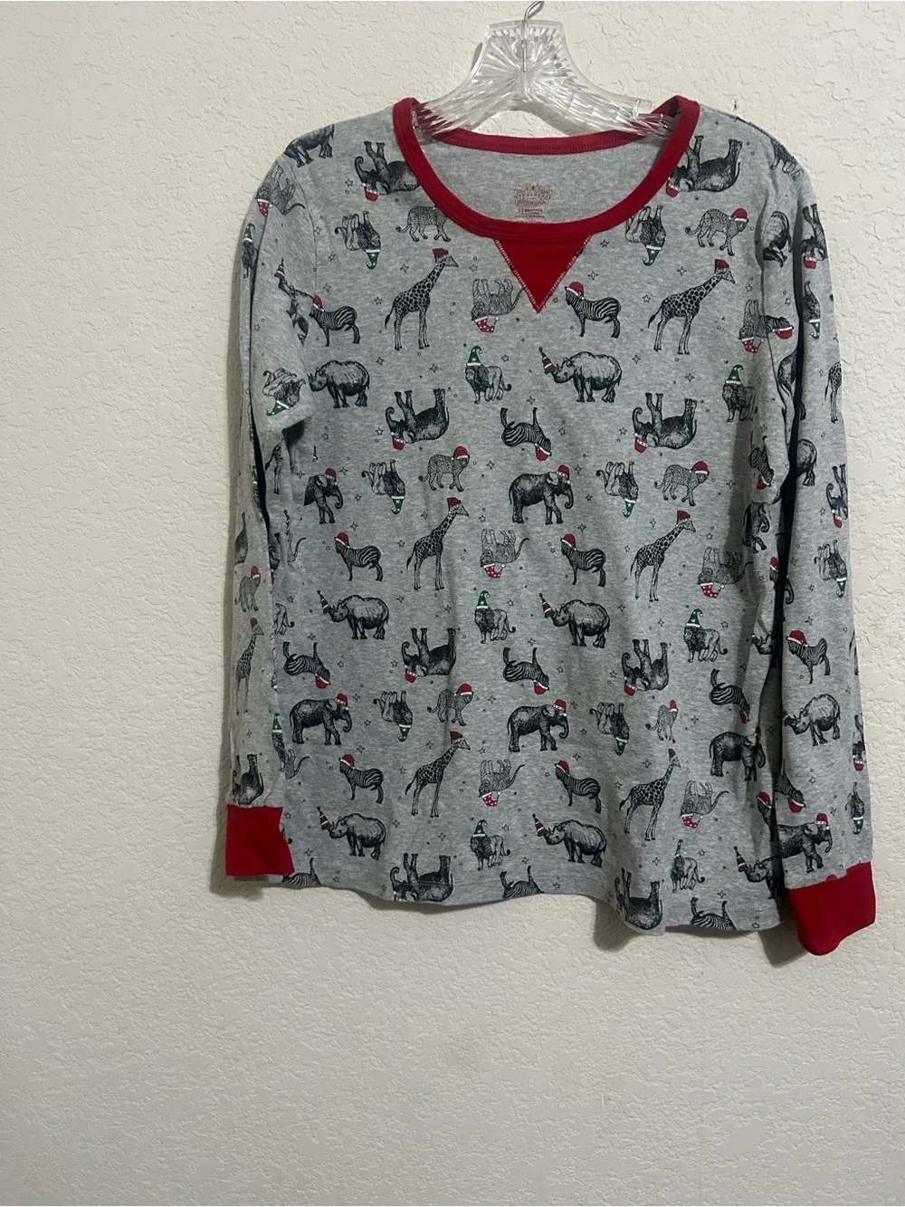 Target Women’s Christmas Pajama Set Size Large Animal Print Gray Red Trim - Picture 6 of 7